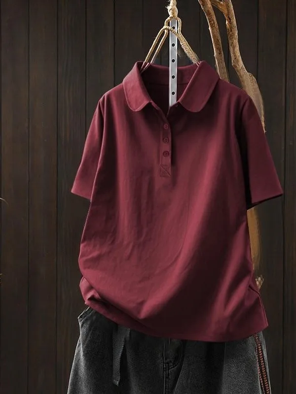 Loose Women's Short Sleeve T-Shirt Collar Casual Style Cotton Breathable Summer Top Classic Color Female Fashion
Loose Women's Short Sleeve T-Shirt Collar Casual Style Cotton Breathable Summer Top Classic Color Female Fashion