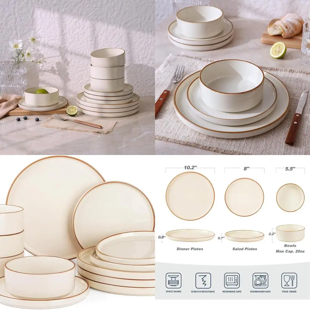 Набор столовой посуды из керамики на 4 человека, 12 предметов, ванильно-белый с коричневой оправой, микроволновая печь и можно мыть в посудомоечной машине
Набор столовой посуды из керамики на 4 человека, 12 предметов, ванильно-белый с коричневой оправой, микроволновая печь и можно мыть в посудомоечной машине