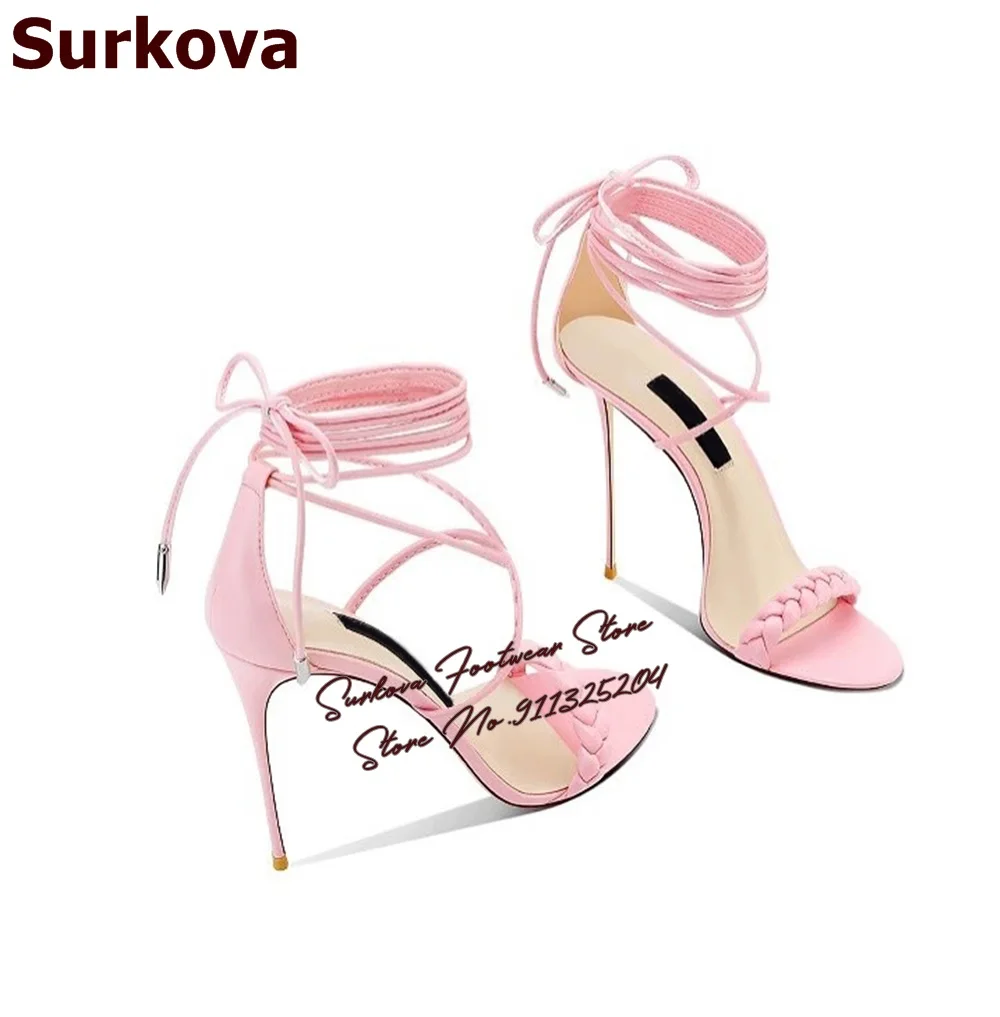 Surkova, милые розовые босоножки на высоком каблуке с плетеным ремешком, туфли-лодочки на шпильке со шнуровкой, плетеные банкетные модельные туфли с перекрестной завязкой
Surkova, милые розовые босоножки на высоком каблуке с плетеным ремешком, туфли-лодочки на шпильке со шнуровкой, плетеные банкетные модельные туфли с перекрестной завязкой