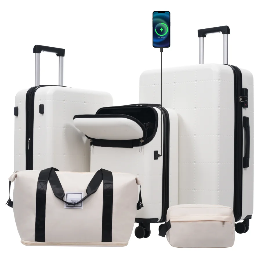 Hardside Luggage Set 5 Piece for Travel, Polycarbonate, Black, Lightweight with USB Port, Expandable, Double Spinner Wheels, TS
Hardside Luggage Set 5 Piece for Travel, Polycarbonate, Black, Lightweight with USB Port, Expandable, Double Spinner Wheels, TS