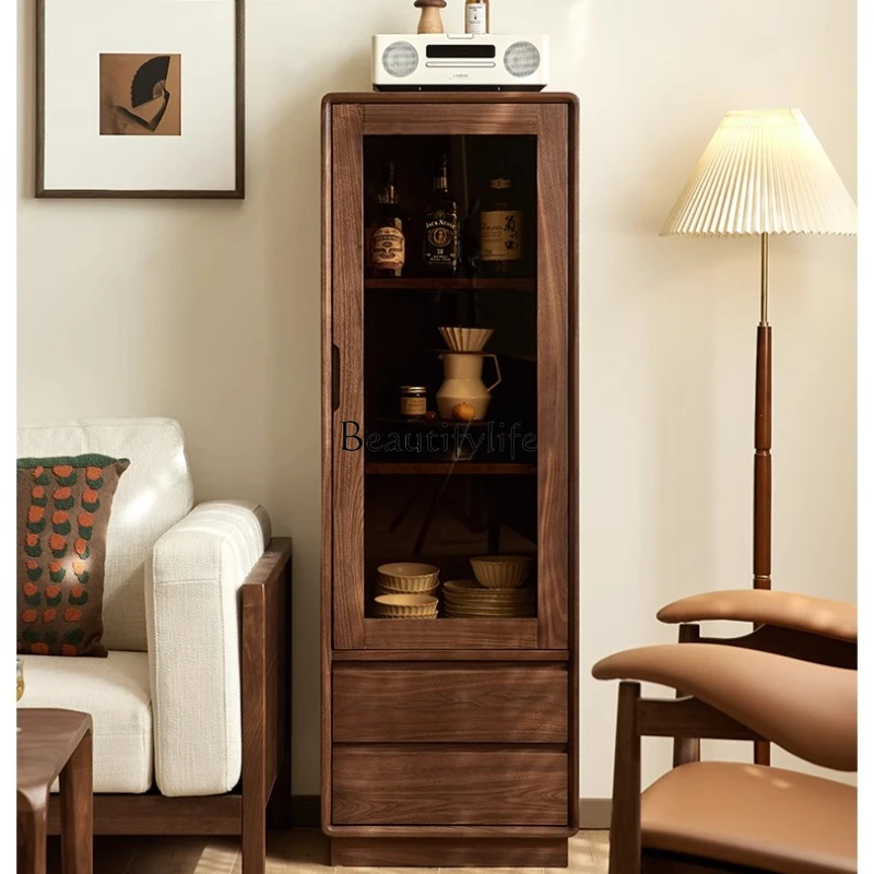 North American black walnut wine cabinet Nordic simple solid wood home living room glass display locker
North American black walnut wine cabinet Nordic simple solid wood home living room glass display locker