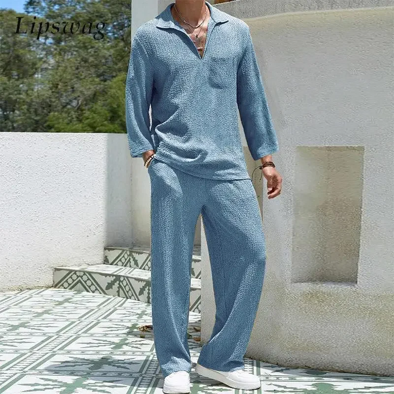 Daily Casual Mens Long Sleeve Two Piece Sets Fall Fashion Solid Color Texture Loose Polo Shirt And Pants Suits Men Outfits
Daily Casual Mens Long Sleeve Two Piece Sets Fall Fashion Solid Color Texture Loose Polo Shirt And Pants Suits Men Outfits