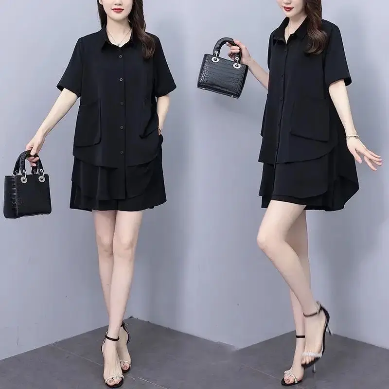 plus Size Fashionable Set Women's Loose Slimming Midi Short Sleeve Top Wide Leg Shorts Two Piece Set Summer Collar Butto...
plus Size Fashionable Set Women's Loose Slimming Midi Short Sleeve Top Wide Leg Shorts Two Piece Set Summer Collar Butto...