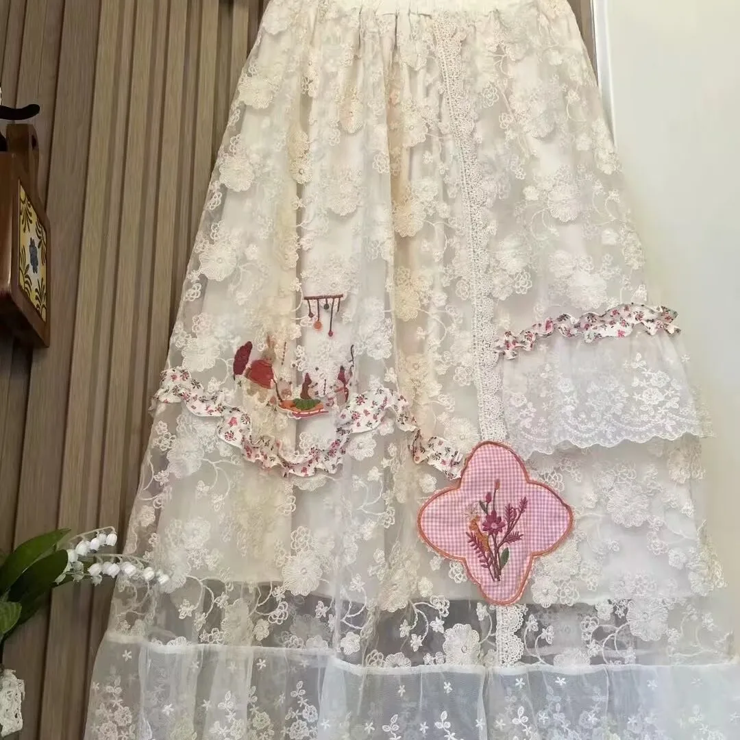 Japanese Style Sweet Lace Embroidery Cotton Long Skirts For Women Girl Spring Lolita Summer Lace Patchwork Skirt
Japanese Style Sweet Lace Embroidery Cotton Long Skirts For Women Girl Spring Lolita Summer Lace Patchwork Skirt