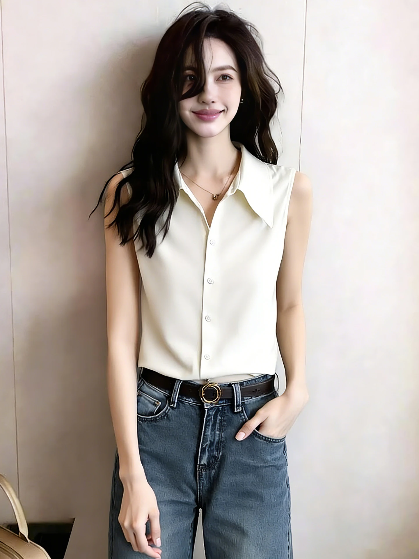Versatile Sleeveless Shirt Vest Elegant Slimming Fashion Top Layered Wear Shoulder Baring Small Shirt Spring Summer Simple
Versatile Sleeveless Shirt Vest Elegant Slimming Fashion Top Layered Wear Shoulder Baring Small Shirt Spring Summer Simple