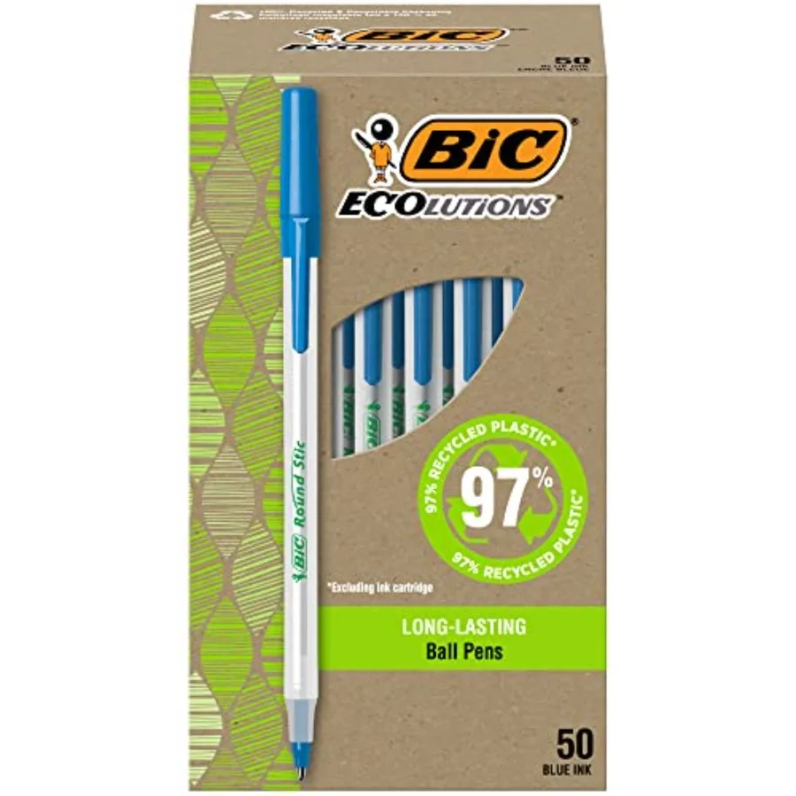 Ecolutions Round Stic Ballpoint Pens, Medium Point 1.0mm,50-Count Pack, Blue Ink Pens Made from 97% Recycled Plastic
Ecolutions Round Stic Ballpoint Pens, Medium Point 1.0mm,50-Count Pack, Blue Ink Pens Made from 97% Recycled Plastic