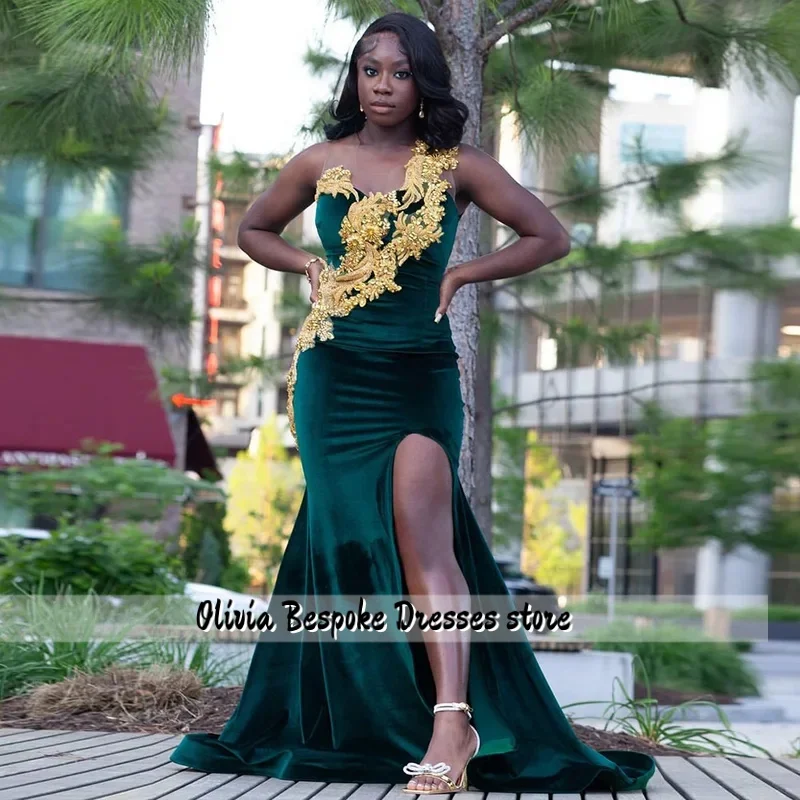 Dark Green Prom Dresses With Gold Appliqued Sexy Slit Mermaid Wedding Party Dress For African Girl Luxury Customized
Dark Green Prom Dresses With Gold Appliqued Sexy Slit Mermaid Wedding Party Dress For African Girl Luxury Customized