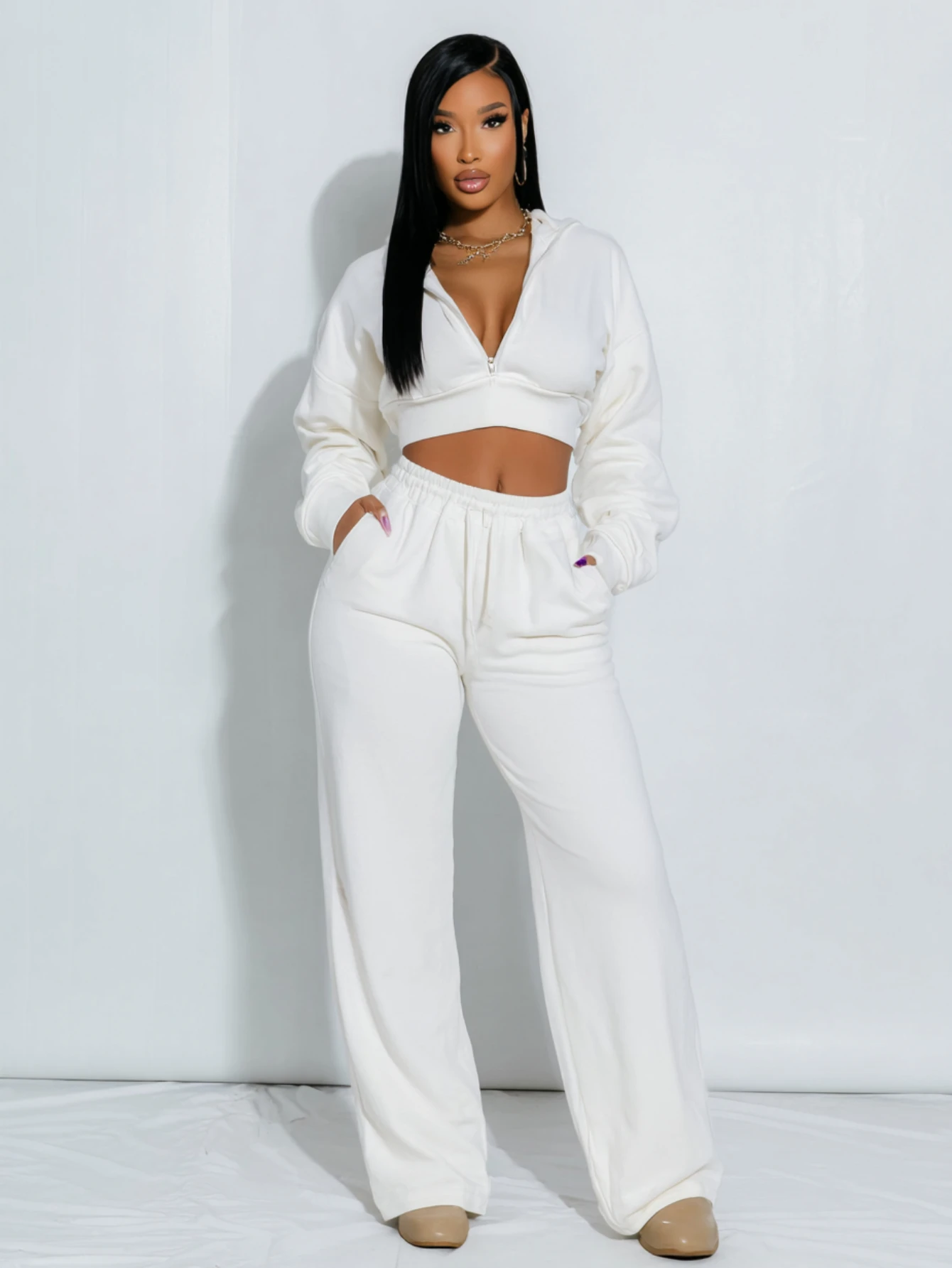 Mia Muse Boutique Women's Sets Autumn Winter Streetwear Plain Cropped Zipper Long Sleeve Hooded Full Length Casual Pants Sets 
Mia Muse Boutique Women's Sets Autumn Winter Streetwear Plain Cropped Zipper Long Sleeve Hooded Full Length Casual Pants Sets