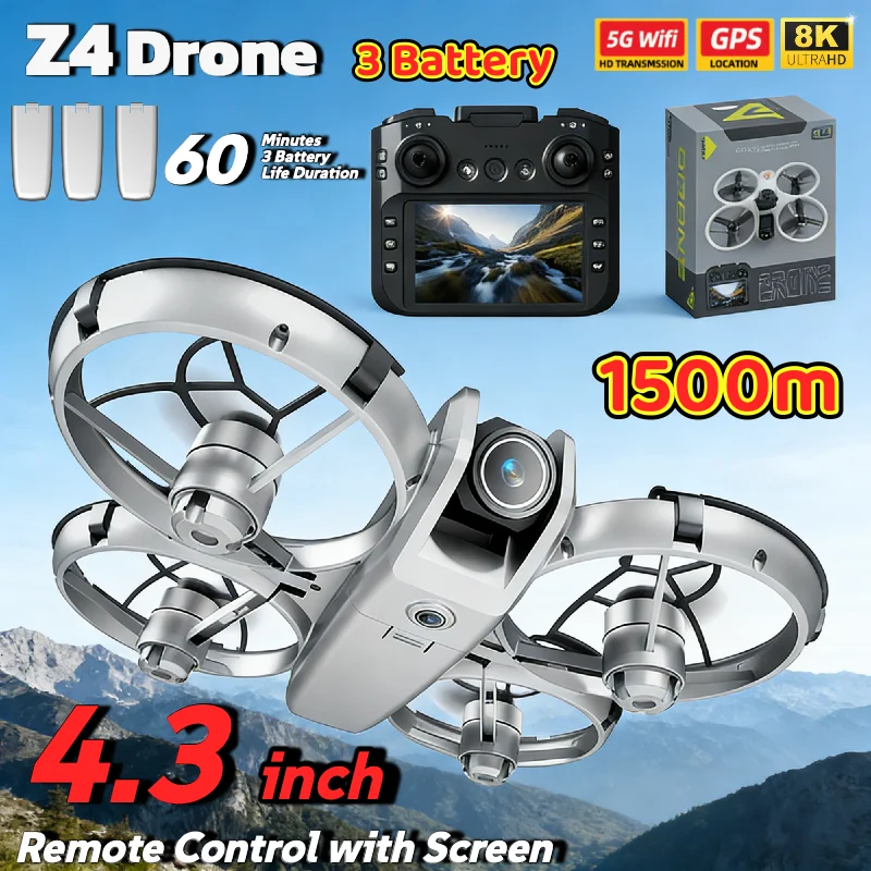 Z4 Drone with 4K Dual Camera 4.3 Inch Screen Brushless UAV Obstacle Avoidance Optical Flow Positioning 1500m Control Range Gifts
Z4 Drone with 4K Dual Camera 4.3 Inch Screen Brushless UAV Obstacle Avoidance Optical Flow Positioning 1500m Control Range Gifts