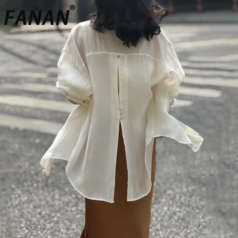 FANAN Back Button Design Sunscreen Shirts Women's Lapel Single Breasted Casual Loose Blouses Minimalism Tops 2025 Summer New
FANAN Back Button Design Sunscreen Shirts Women's Lapel Single Breasted Casual Loose Blouses Minimalism Tops 2025 Summer New