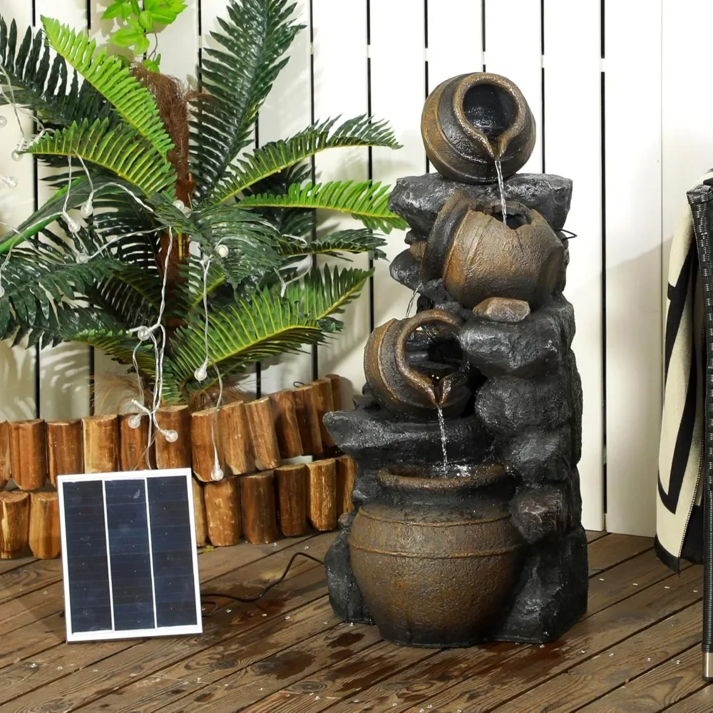 Solar Powered Outdoor Water Fountain,Standing Resin Cascading Jars and Stacked Stones Waterfall Fountain with LED Lights
Solar Powered Outdoor Water Fountain,Standing Resin Cascading Jars and Stacked Stones Waterfall Fountain with LED Lights