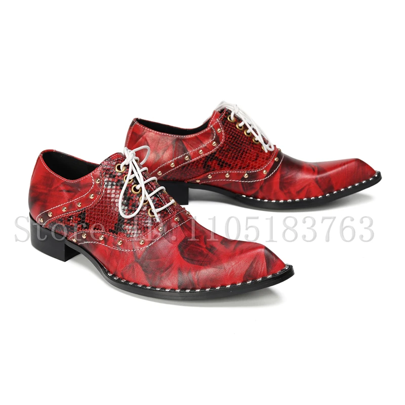 Luxury Handcrafted Red Floral Snakeskin Studded Oxford Shoes, Men Fashion Pointed Toe Lace-Up Formal Dress Shoes
Luxury Handcrafted Red Floral Snakeskin Studded Oxford Shoes, Men Fashion Pointed Toe Lace-Up Formal Dress Shoes