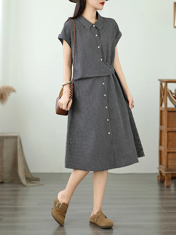 plus Size Women's Vintage Side Tie Plaid Short Sleeve Cotton Lin Loose Dress High Waist A-Line Summer Casual Dress
plus Size Women's Vintage Side Tie Plaid Short Sleeve Cotton Lin Loose Dress High Waist A-Line Summer Casual Dress