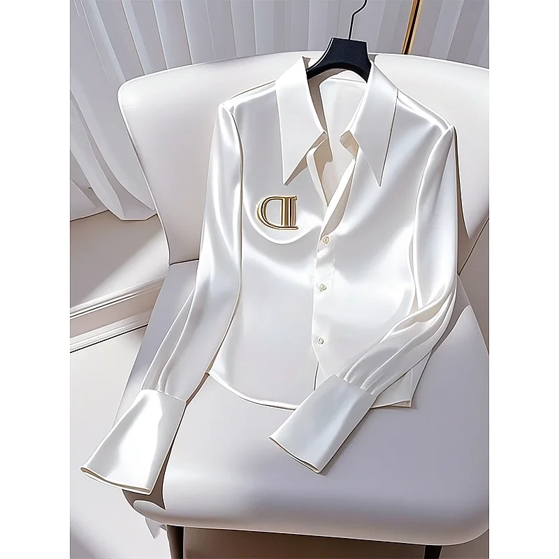 2025 New White Satin Long Sleeve Shirts Spring Women Clothing Office Lady Simplicity Letter Turn-down Collar Women Shirts Tops
2025 New White Satin Long Sleeve Shirts Spring Women Clothing Office Lady Simplicity Letter Turn-down Collar Women Shirts Tops