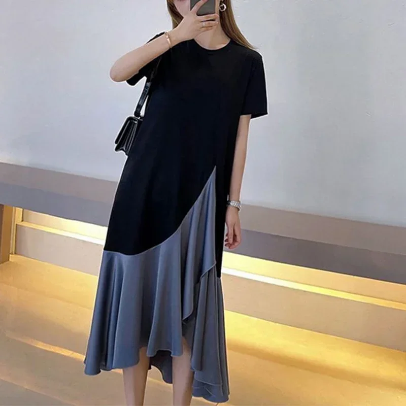 Summer New Dress Oversize Round Neck Contrast Color Patchwork Fake Two Pieces Irregular Midi Dress Loose Casual Dresses CY363
Summer New Dress Oversize Round Neck Contrast Color Patchwork Fake Two Pieces Irregular Midi Dress Loose Casual Dresses CY363