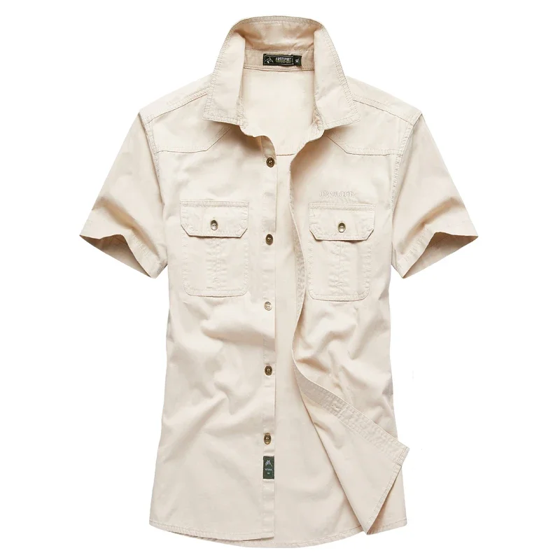 Men's Military Shirt New Summer Short Sleeve Cargo Shirts 100% Cotton Casual Solid Shirt Male Pocket Work Shirt
Men's Military Shirt New Summer Short Sleeve Cargo Shirts 100% Cotton Casual Solid Shirt Male Pocket Work Shirt