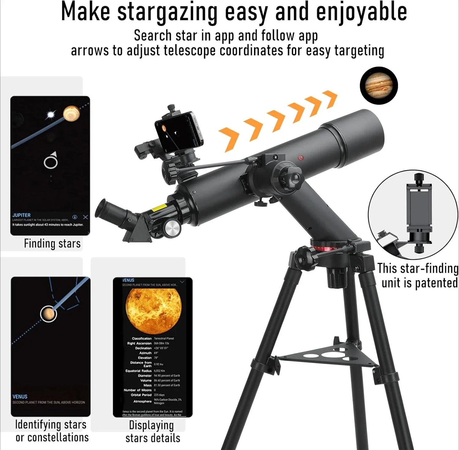 100mm Aperture 600mm FL w/Star-Finding System for iOS/Android, Telescope for adults high powered
100mm Aperture 600mm FL w/Star-Finding System for iOS/Android, Telescope for adults high powered