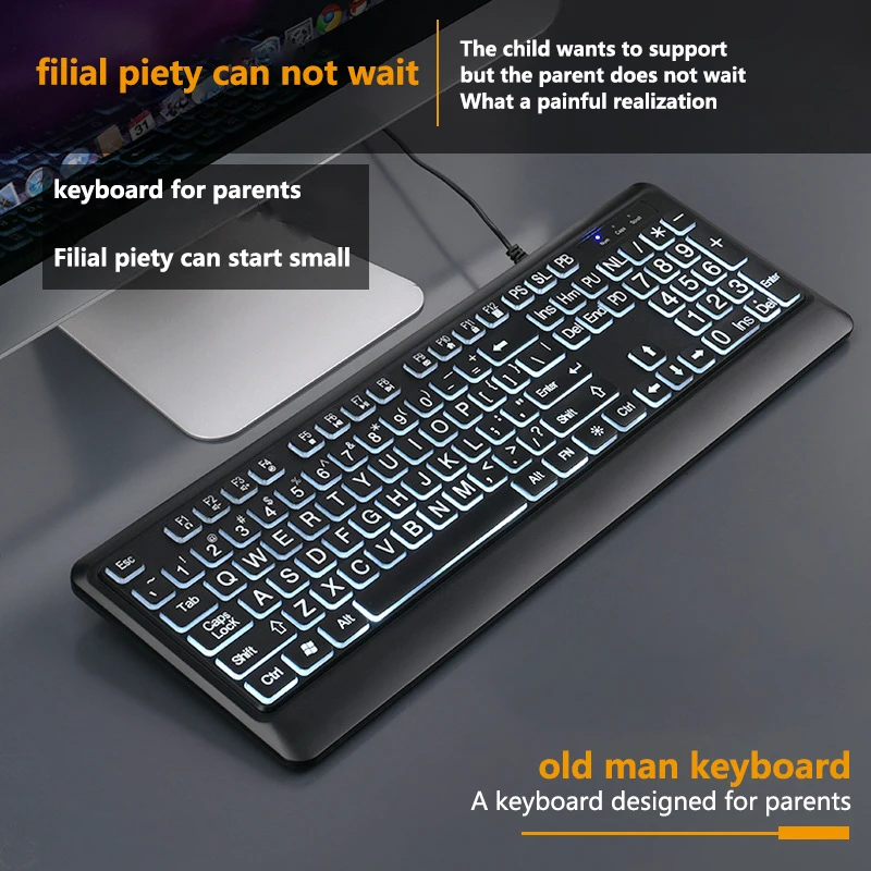 Elderly keyboard backlit large font wired keyboard pinyin luminous keyboard presbyopia amblyopia elderly special keyboard
Elderly keyboard backlit large font wired keyboard pinyin luminous keyboard presbyopia amblyopia elderly special keyboard