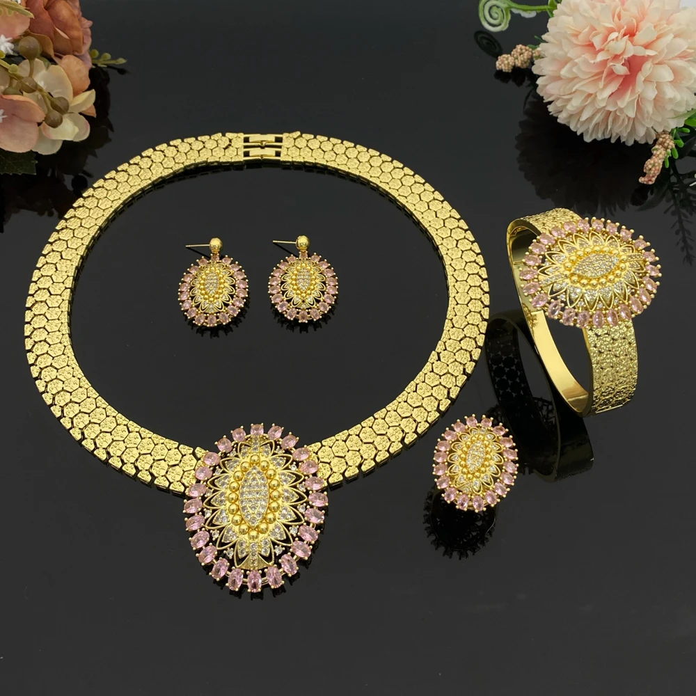 JRH Women's Luxury Jewelry Set Sparkling ZirconGold Plated Brass Bracelet Ring Necklace Earrings Banquet Accessory
JRH Women's Luxury Jewelry Set Sparkling ZirconGold Plated Brass Bracelet Ring Necklace Earrings Banquet Accessory
