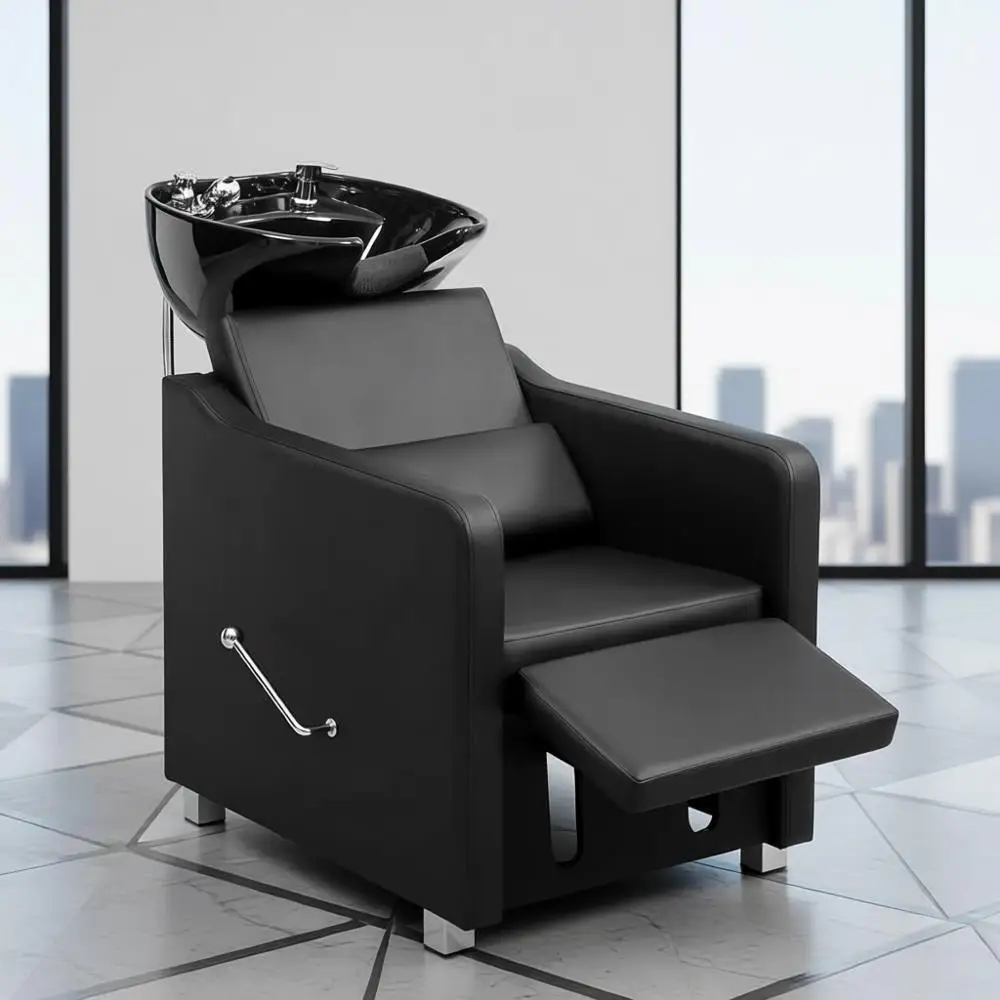 Adjustable Reclining Shampoo Chair with Hair Wash Bowl Sink, Leg Support for Barbershop, Beauty Spa, Massage, Black
Adjustable Reclining Shampoo Chair with Hair Wash Bowl Sink, Leg Support for Barbershop, Beauty Spa, Massage, Black