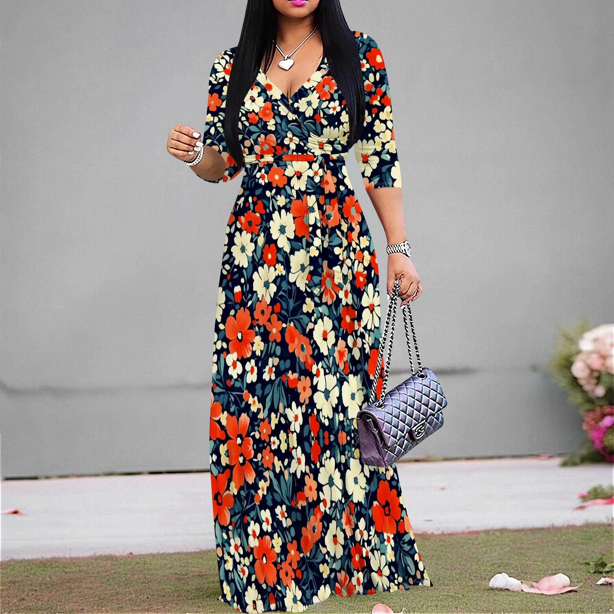 Bohemian Floral Print Maxi Dress for Women S-3XL Deep V-Neck Short Sleeve Summer Beach or Picnic Wear
Bohemian Floral Print Maxi Dress for Women S-3XL Deep V-Neck Short Sleeve Summer Beach or Picnic Wear