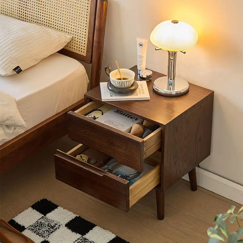 Oak bedside table, all solid wood retro style home simple walnut double pumping locker, bedside table
Oak bedside table, all solid wood retro style home simple walnut double pumping locker, bedside table