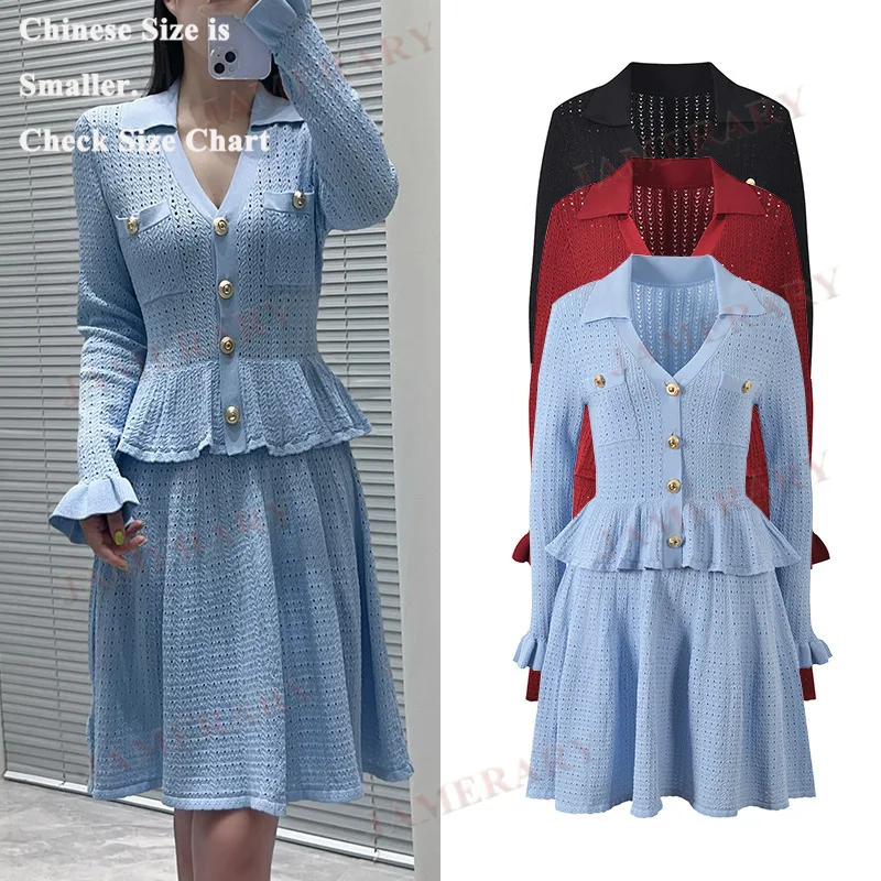Autumn Long Sleeve Knitted Short Dress Women Single Breasted Diamonds Hollow Out Knitting Mini Sweater Dresses Lady Runway
Autumn Long Sleeve Knitted Short Dress Women Single Breasted Diamonds Hollow Out Knitting Mini Sweater Dresses Lady Runway