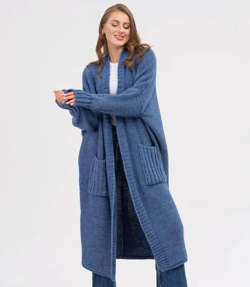 Blue Cardigan Autumn/winter Fashionable Loose Sweater Medium To Long Knit Sweater
Blue Cardigan Autumn/winter Fashionable Loose Sweater Medium To Long Knit Sweater
