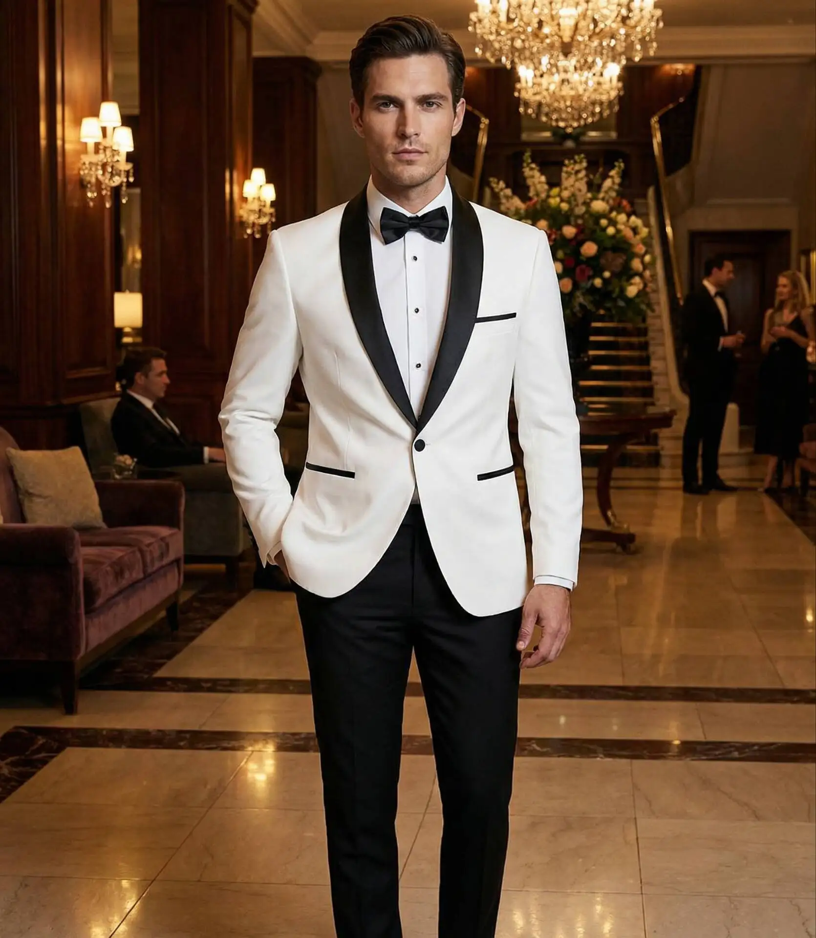 Элегантный белый приталенный мужской костюм-двойка, однобортный деловой пиджак и брючный ансамбль для свадебной вечеринки
Элегантный белый приталенный мужской костюм-двойка, однобортный деловой пиджак и брючный ансамбль для свадебной вечеринки