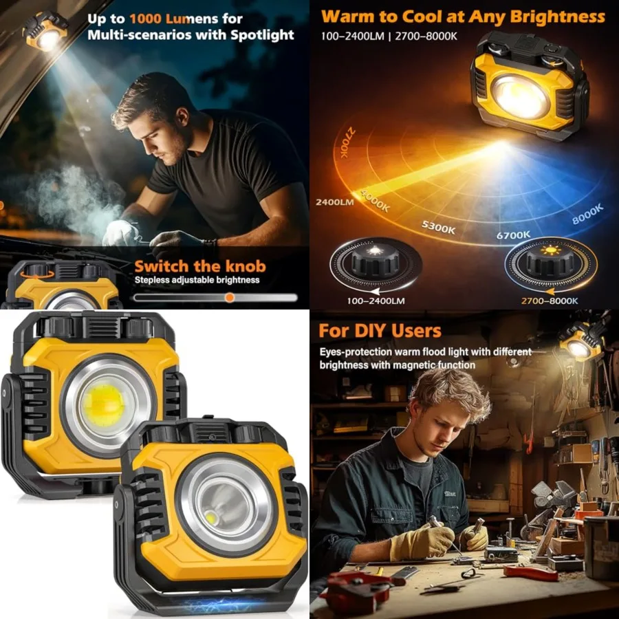 2-Pack 2400LM Magnetic Rechargeable Work Light, Dual-Sided LED Work Light, Up to 80 Hours Runtime, Stepless Dimming 2700K-8000K
2-Pack 2400LM Magnetic Rechargeable Work Light, Dual-Sided LED Work Light, Up to 80 Hours Runtime, Stepless Dimming 2700K-8000K