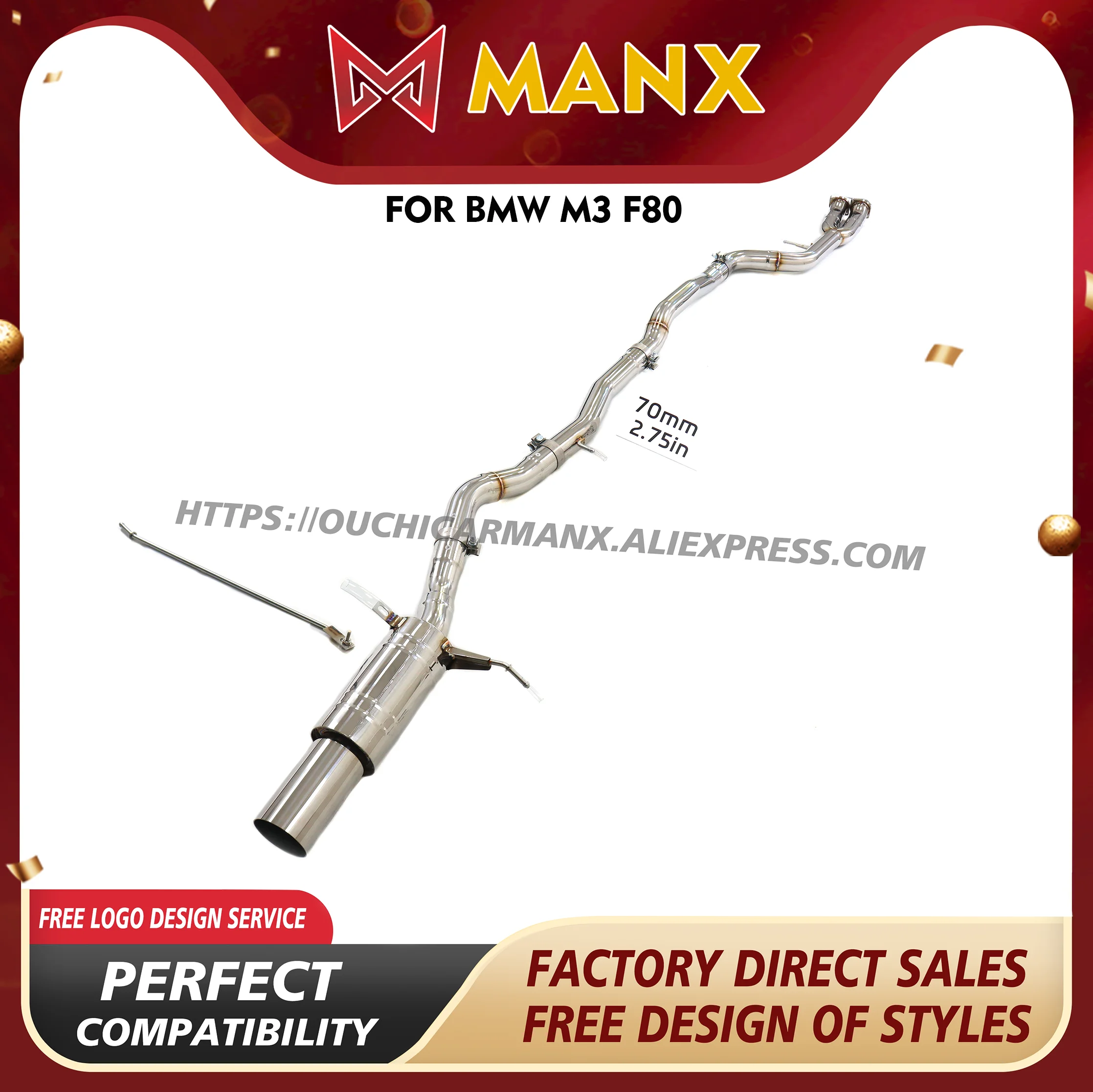 MANX Exhaust pipe for BMW M3 F80 Catback SS304 Support customization Direct bolt installation
MANX Exhaust pipe for BMW M3 F80 Catback SS304 Support customization Direct bolt installation