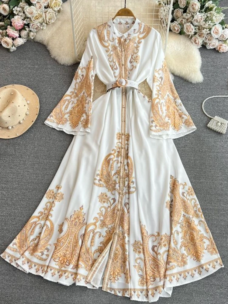 Women Elegant Vintage Ethnic Style Flare Sleeves High Waist Single Breasted Dress Spring Autumn Party Vacation Robe Vestidos
Women Elegant Vintage Ethnic Style Flare Sleeves High Waist Single Breasted Dress Spring Autumn Party Vacation Robe Vestidos