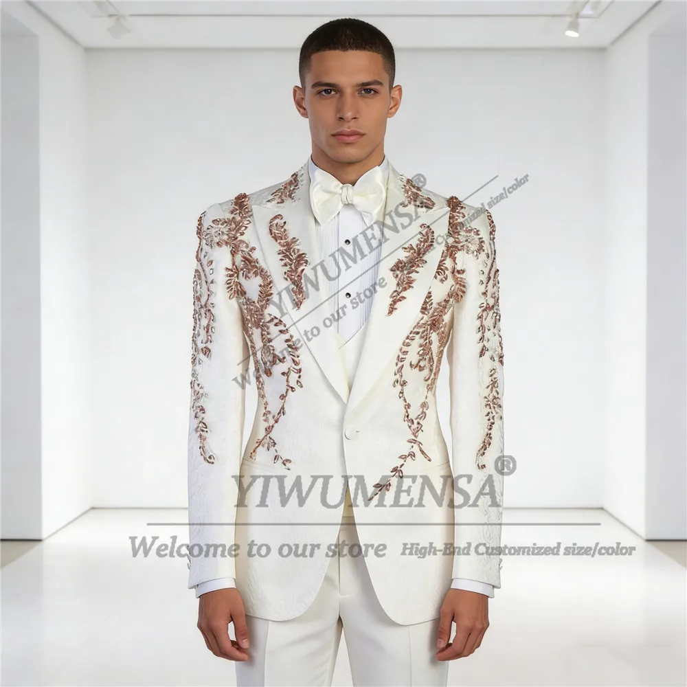 Elegant Floral Suit Attire For Men Floral Pattern Beaded Groom Wedding Tuxedos Customized 3 Piece Set Man Banquet Prom Blazers
Elegant Floral Suit Attire For Men Floral Pattern Beaded Groom Wedding Tuxedos Customized 3 Piece Set Man Banquet Prom Blazers