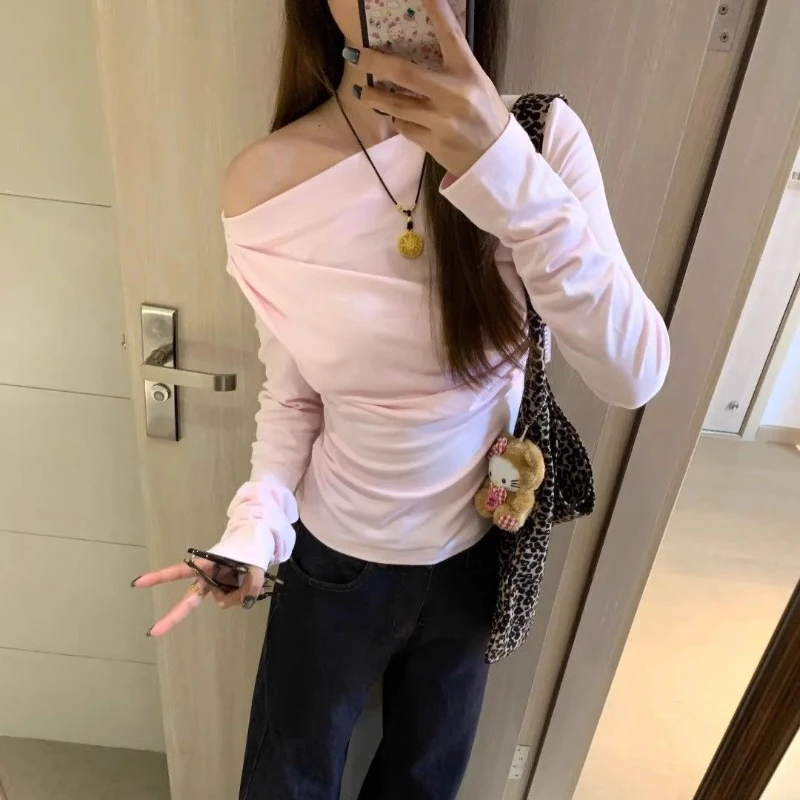 Deeptown Pink Basic Elegant Women T-Shirts Off Shoulder Long Sleeve Korean Fashion Slim Tees Solid Color Aesthetic Casual New
Deeptown Pink Basic Elegant Women T-Shirts Off Shoulder Long Sleeve Korean Fashion Slim Tees Solid Color Aesthetic Casual New