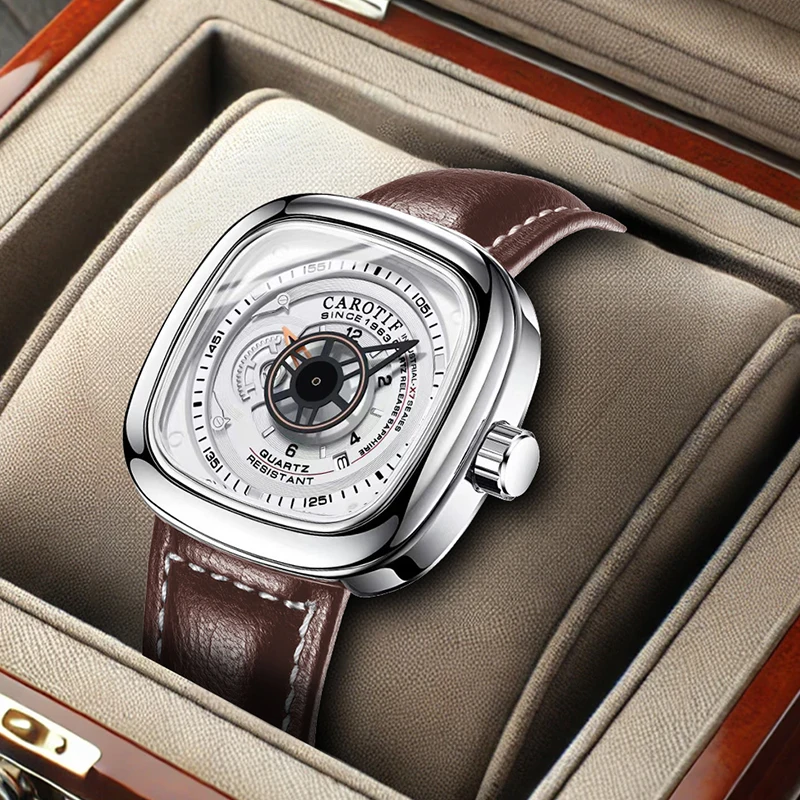 A men's classic denim-style watch with a unique square dial, brown PU leather, and quartz movement
A men's classic denim-style watch with a unique square dial, brown PU leather, and quartz movement