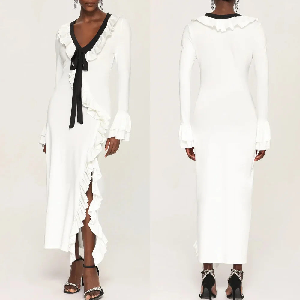 Customized Long Sleeve Ruffle V-neck Maxi Dress A-Line Evening Dresses Prom Gown Formal Exquisite High Quality Party Gowns Women
Customized Long Sleeve Ruffle V-neck Maxi Dress A-Line Evening Dresses Prom Gown Formal Exquisite High Quality Party Gowns Women