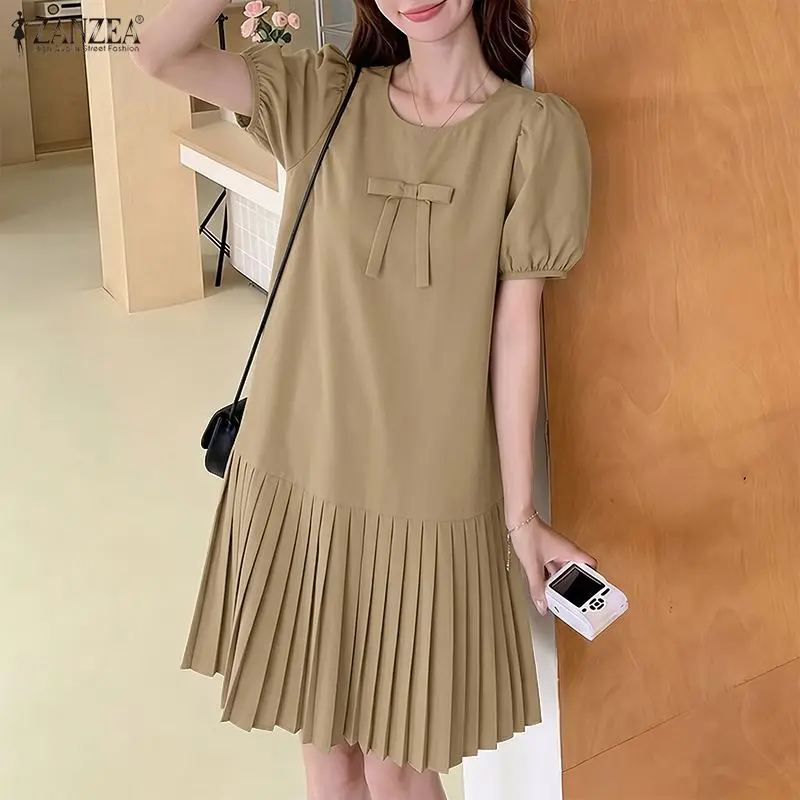 ZANZEA Summer Elegant Short Sleeve Solid Knee-length Dress Stylish Women OL Work Dresses Pleated Vestido Casual Holiday Sundress
ZANZEA Summer Elegant Short Sleeve Solid Knee-length Dress Stylish Women OL Work Dresses Pleated Vestido Casual Holiday Sundress