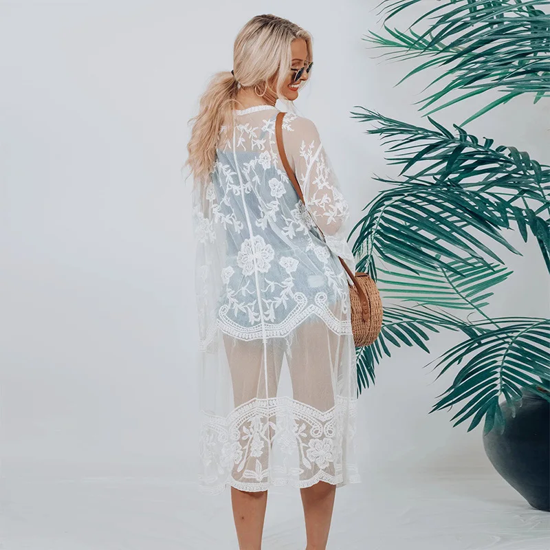 Summer Women Casual Beachwear Cardigan Solid Color 3/4 Sleeve See-Through Embroidery Flower Cover-Up Sun Protection Clothing
Summer Women Casual Beachwear Cardigan Solid Color 3/4 Sleeve See-Through Embroidery Flower Cover-Up Sun Protection Clothing