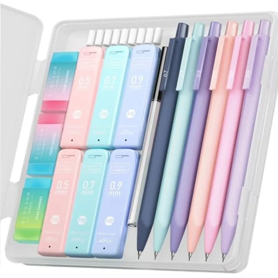 Cute Mechanical Pencil Set, 6PCS Pastel Mechanical Pencils 0.5 mm and 0.7mm and 0.9mm with 360PCS Leads, 3PCS Erasers and 9PCS
Cute Mechanical Pencil Set, 6PCS Pastel Mechanical Pencils 0.5 mm and 0.7mm and 0.9mm with 360PCS Leads, 3PCS Erasers and 9PCS