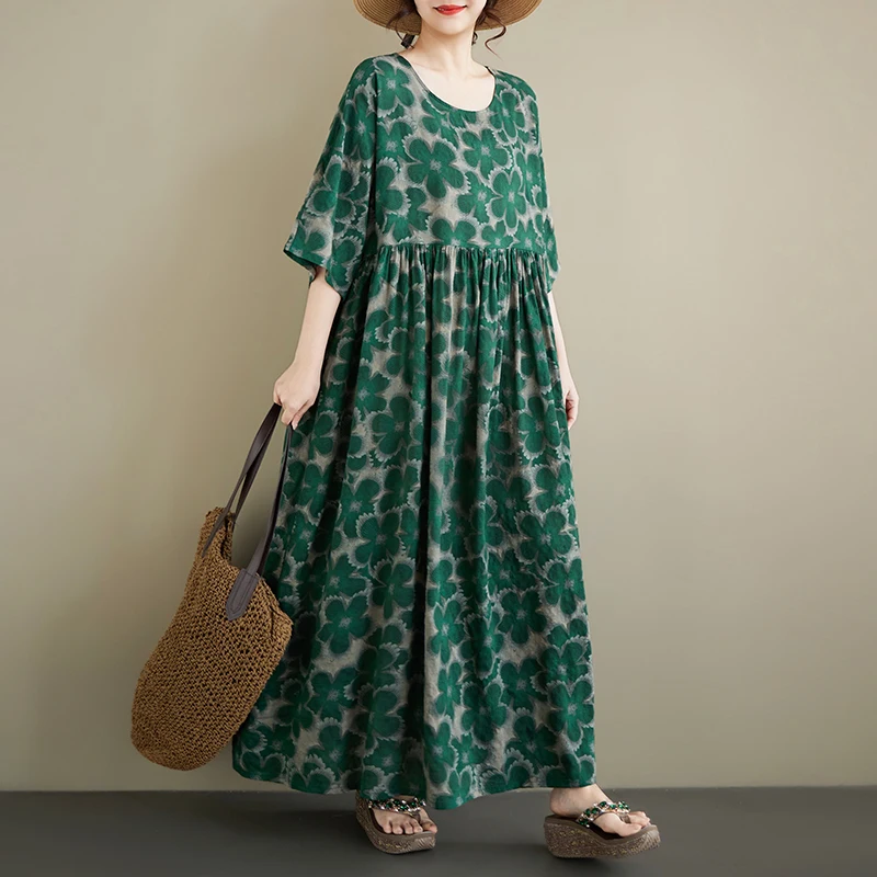 Bohemian Loose Fit Short Sleeve round Neck Dress Summer Vacation Casual Print Midi Dress for Middle-Aged Women City Walk
Bohemian Loose Fit Short Sleeve round Neck Dress Summer Vacation Casual Print Midi Dress for Middle-Aged Women City Walk