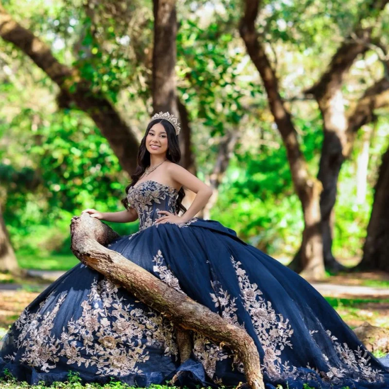 Dark Blue Quinceanera Dress off-shoulder Glitter Crystal 3D Flower Decal Long tail Bow vestidos de 15 Quinceanera Customize
Dark Blue Quinceanera Dress off-shoulder Glitter Crystal 3D Flower Decal Long tail Bow vestidos de 15 Quinceanera Customize