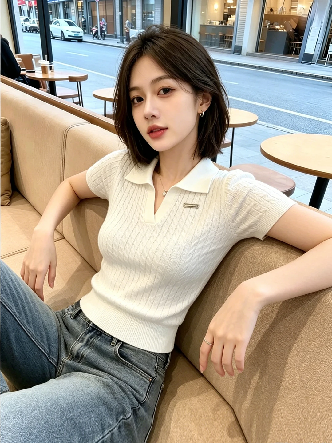 Korean Style Short Sleeve Neck Knitted Sweater Women's Slimming Fashionable Summer Commute Versatile Trendy Top
Korean Style Short Sleeve Neck Knitted Sweater Women's Slimming Fashionable Summer Commute Versatile Trendy Top