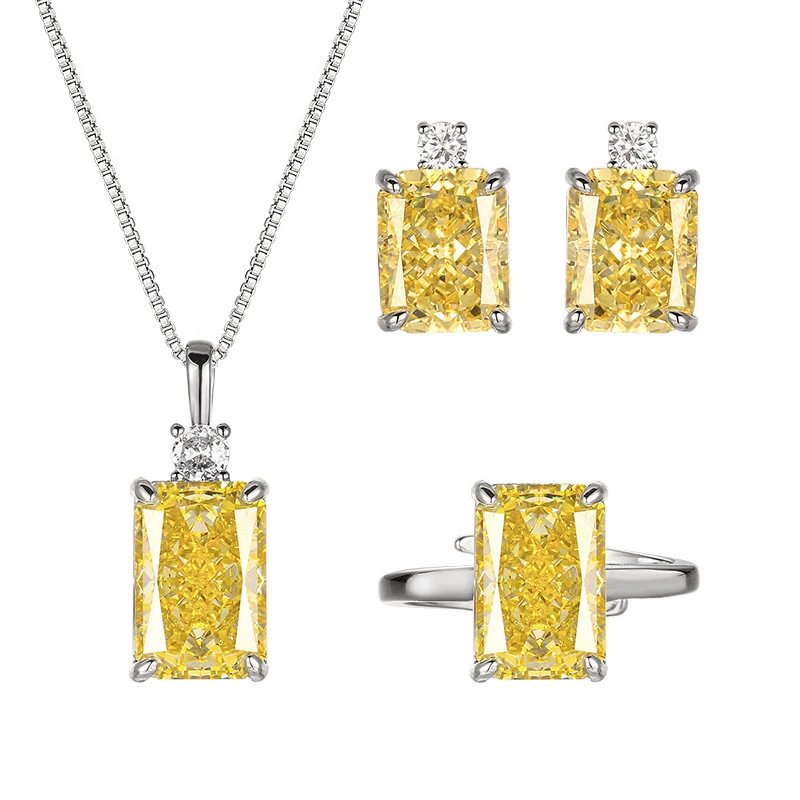 Copper plating18KGold jewelry set: earrings, ring, necklace, high-carbon diamond, yellow diamond, in stock, wholesale and custom
Copper plating18KGold jewelry set: earrings, ring, necklace, high-carbon diamond, yellow diamond, in stock, wholesale and custom