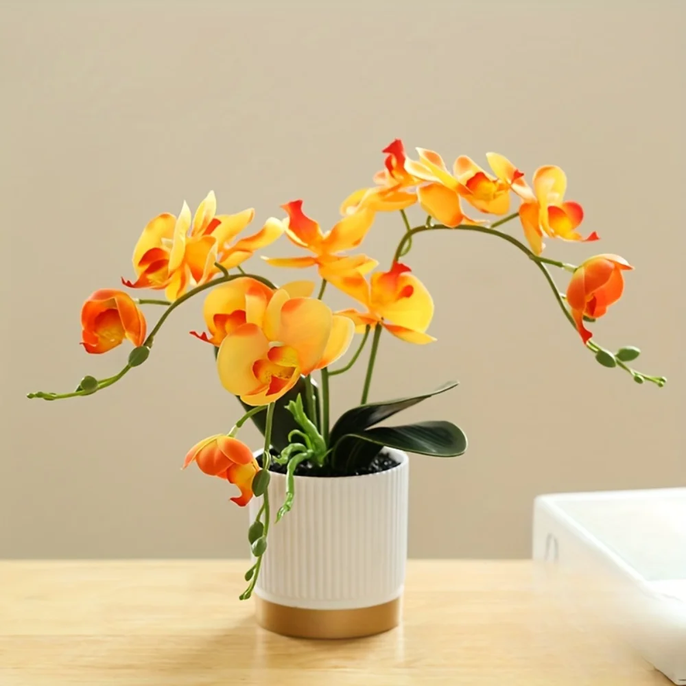 1pc Artificial Flower Trident Gold Bottom Pot, Orchid Bonsai Simulation, Potted Plant Decoration Simulation, Flower Bonsai
1pc Artificial Flower Trident Gold Bottom Pot, Orchid Bonsai Simulation, Potted Plant Decoration Simulation, Flower Bonsai