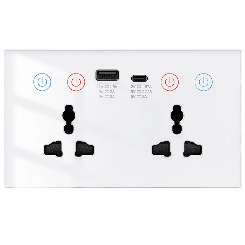 WiFi double row wall touch universal socket smart home, remote control home appliance plug timing switch
WiFi double row wall touch universal socket smart home, remote control home appliance plug timing switch