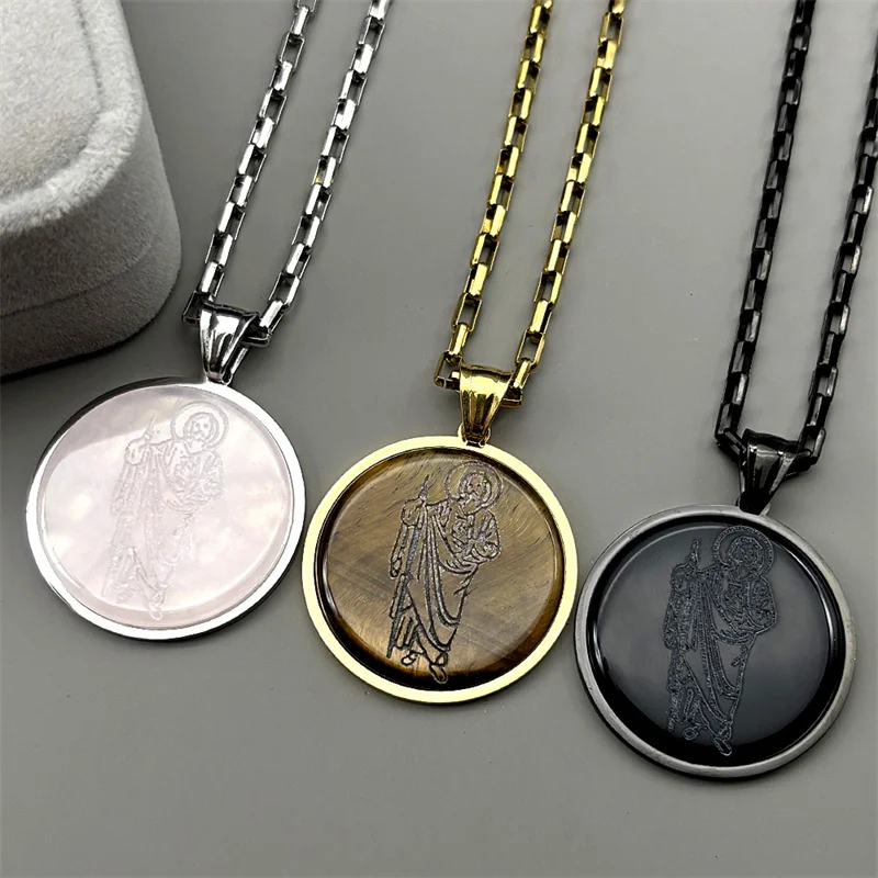 San Judas Tadeo Tiger Eye Stones Necklace Pendant Stainless for Women Men Steel Chain Saint Jude Thaddeus Jewelry Party Gift
San Judas Tadeo Tiger Eye Stones Necklace Pendant Stainless for Women Men Steel Chain Saint Jude Thaddeus Jewelry Party Gift
