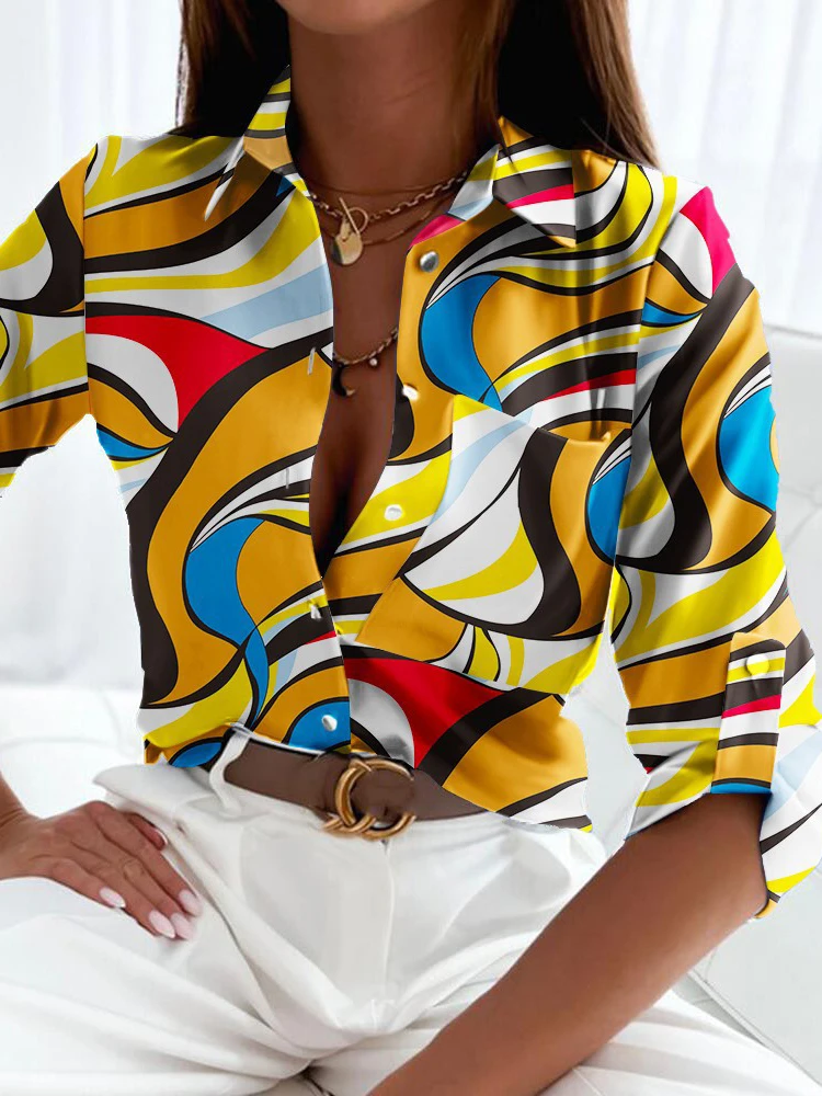 2022 Spring Autumn Women Turn-down Collar Three Quarter Sleeve Slim Blouse Casual Shirts Ladies Single-breasted Streetwear Top
2022 Spring Autumn Women Turn-down Collar Three Quarter Sleeve Slim Blouse Casual Shirts Ladies Single-breasted Streetwear Top