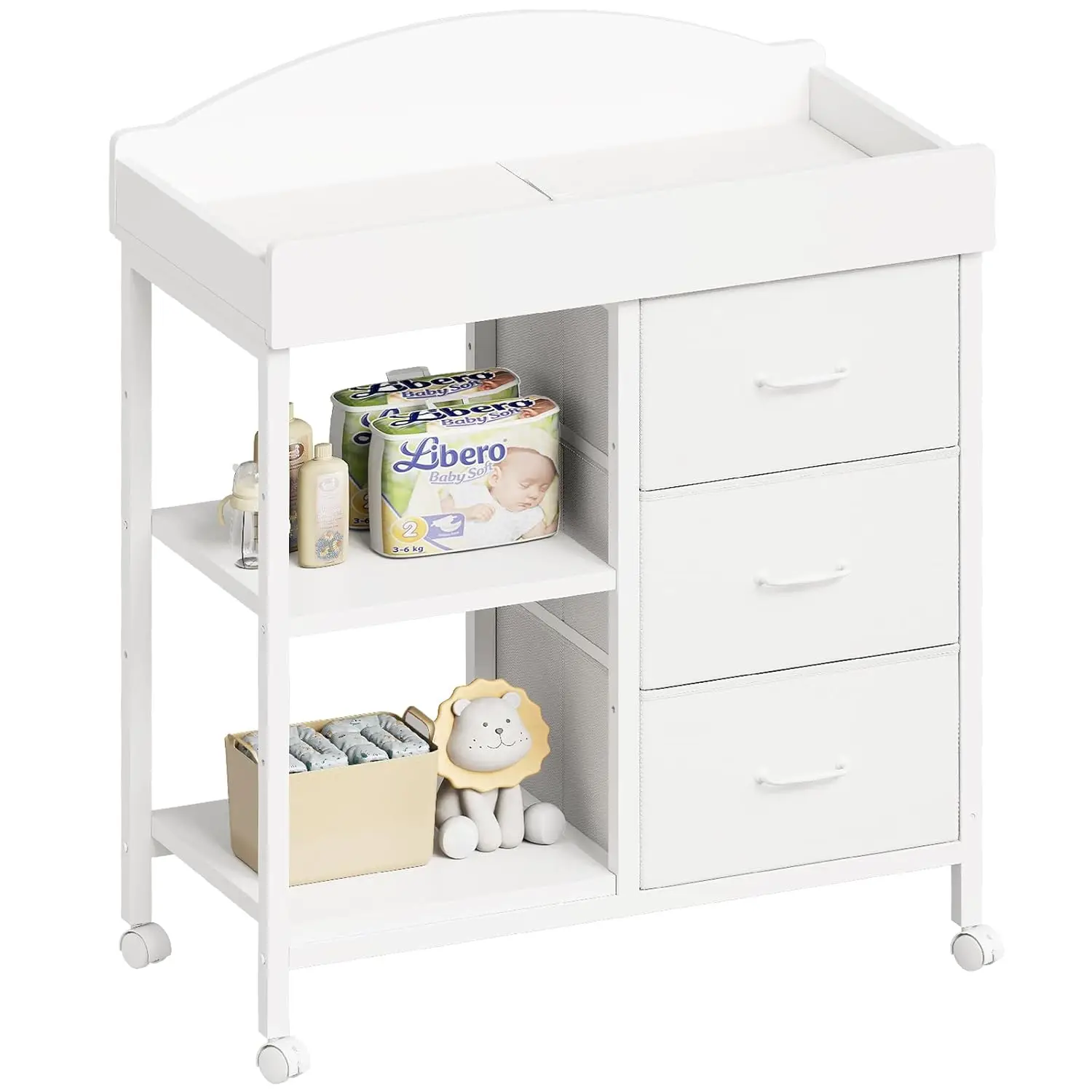 Baby Changing Table with 3 Drawers and 2 Shelves, Multi-Functional Nursery Dresser in White
Baby Changing Table with 3 Drawers and 2 Shelves, Multi-Functional Nursery Dresser in White