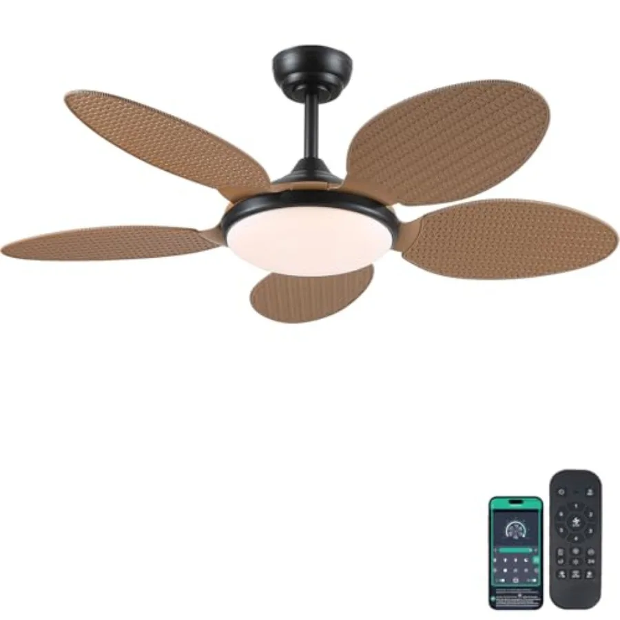 Outdoor tropical ceiling fans with palm leaf blades, natural brown finish, dimmable light and remote control for patios or livi
Outdoor tropical ceiling fans with palm leaf blades, natural brown finish, dimmable light and remote control for patios or livi