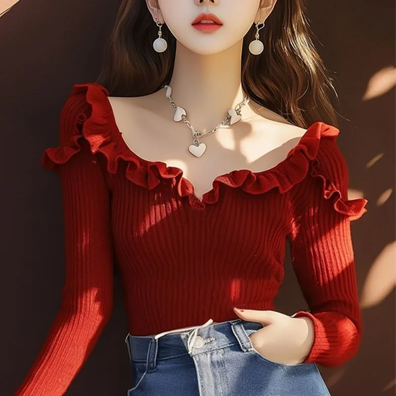2024 Autumn New Sweet Girl Slim Fit Sweater Knitted Pullover Women's Niche Solid Color Fungus Edge Long Sleeve Top
2024 Autumn New Sweet Girl Slim Fit Sweater Knitted Pullover Women's Niche Solid Color Fungus Edge Long Sleeve Top